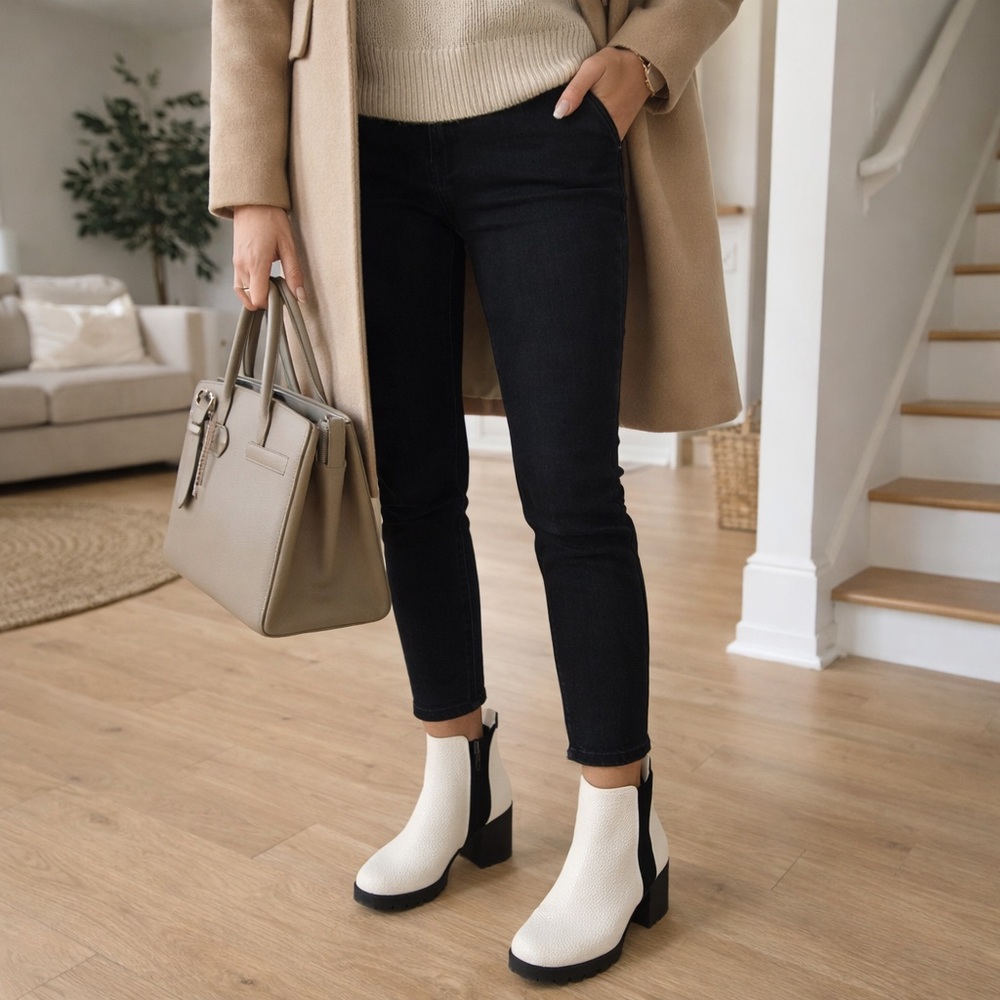 White Pebbled Leather Ankle Boots | Chunky Heel Lug Sole | Modern Minimal Size 8 - Picture 4 of 15